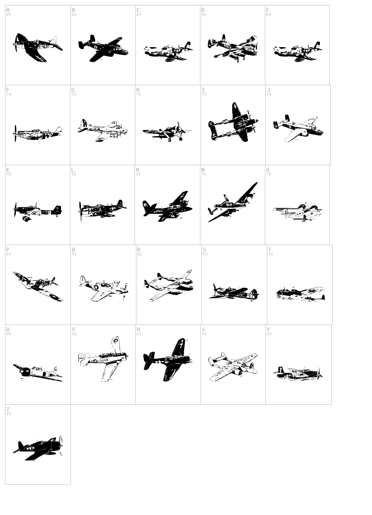 WW2 Aircraft font map